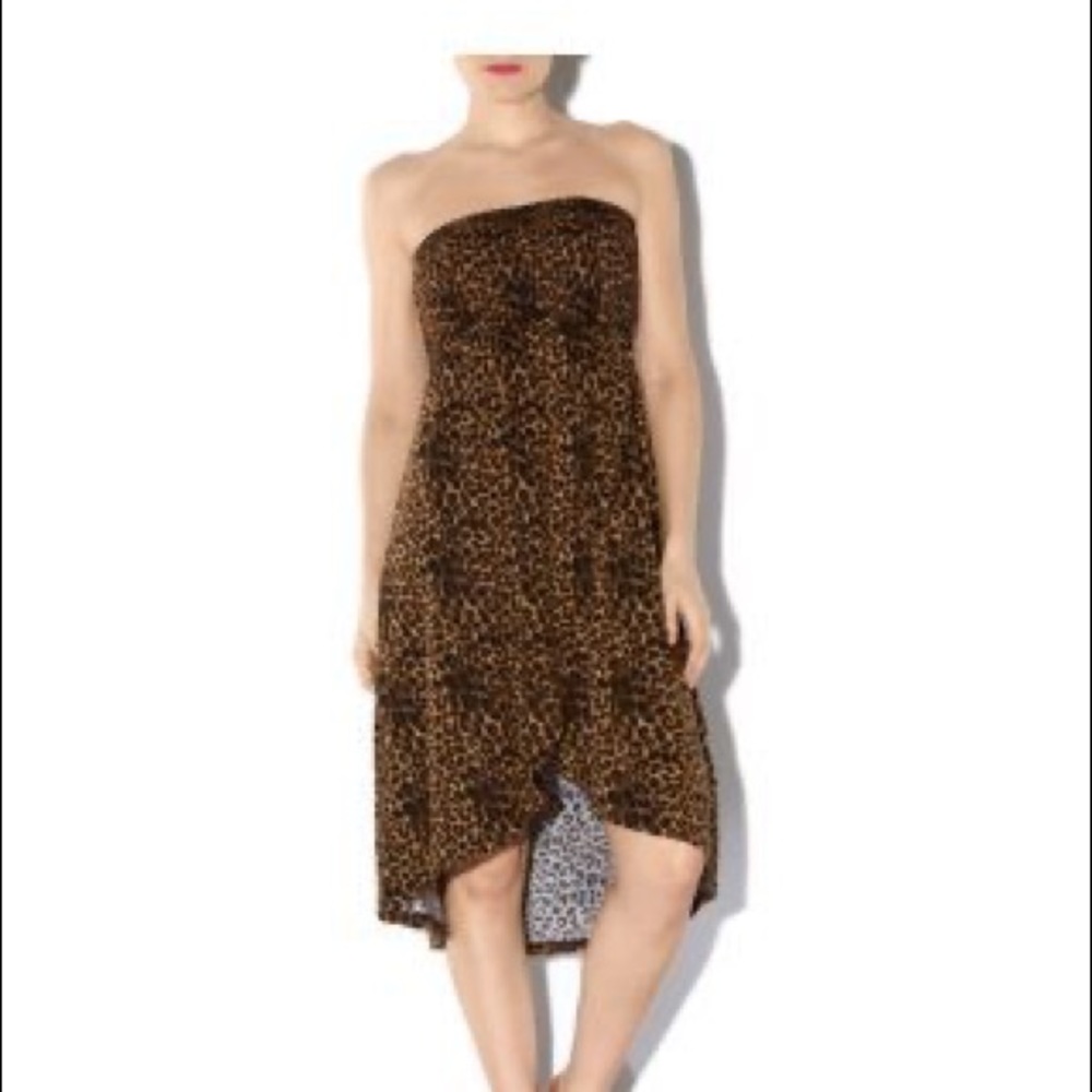 New Look Brown Bandeau Leopard Print Dip Hem Dress